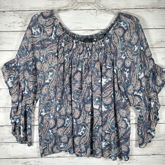 Jeans by Buffalo Smock Front And Back With Ruffle Angel Sleeves Blue Paisley L - Picture 1 of 6